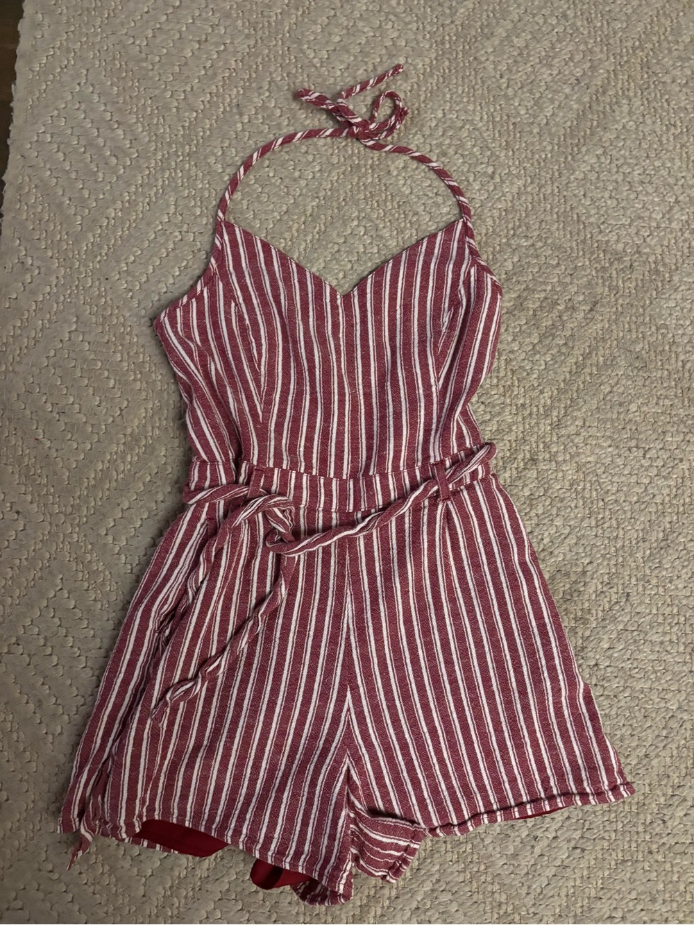 Hollister Red and White Striped Halter Romper